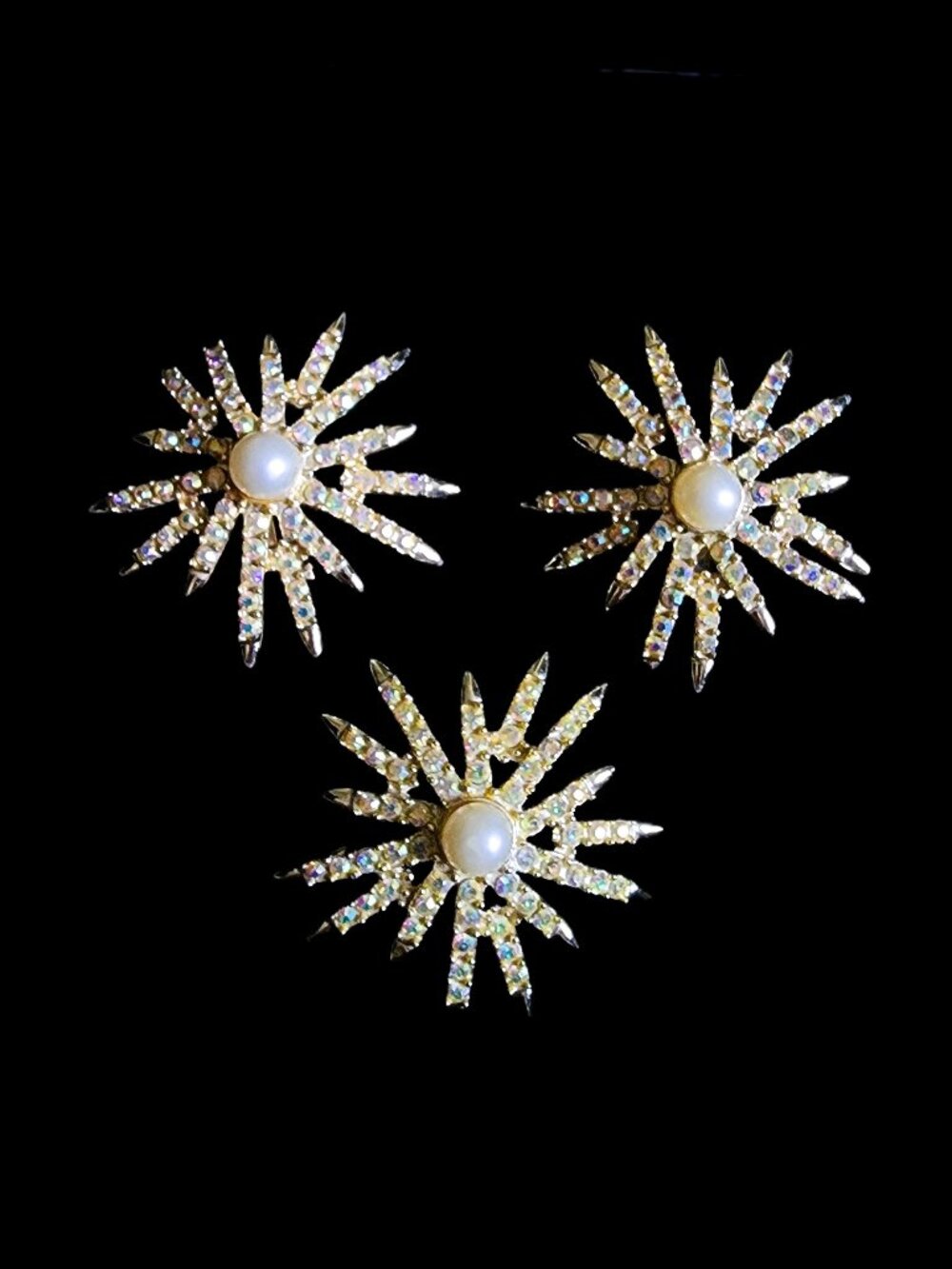 VTG Emmons 1950s Atomic Starburst Brooch & Clip Earrings Demi Parure Set MC